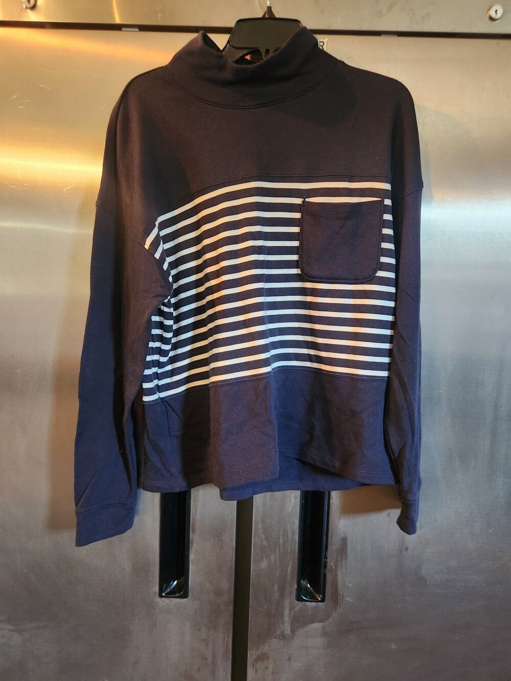 Croft and Barrow Women's Navy Striped Turtleneck Top Size L